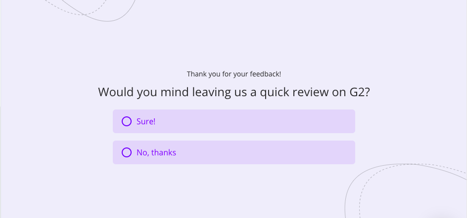 a CTA to leave feedback for promoters in an NPS survey