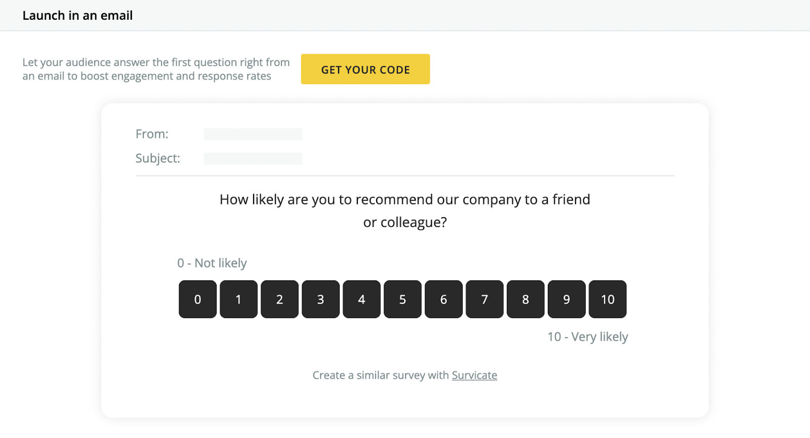 A preview of an email survey made with Survicate