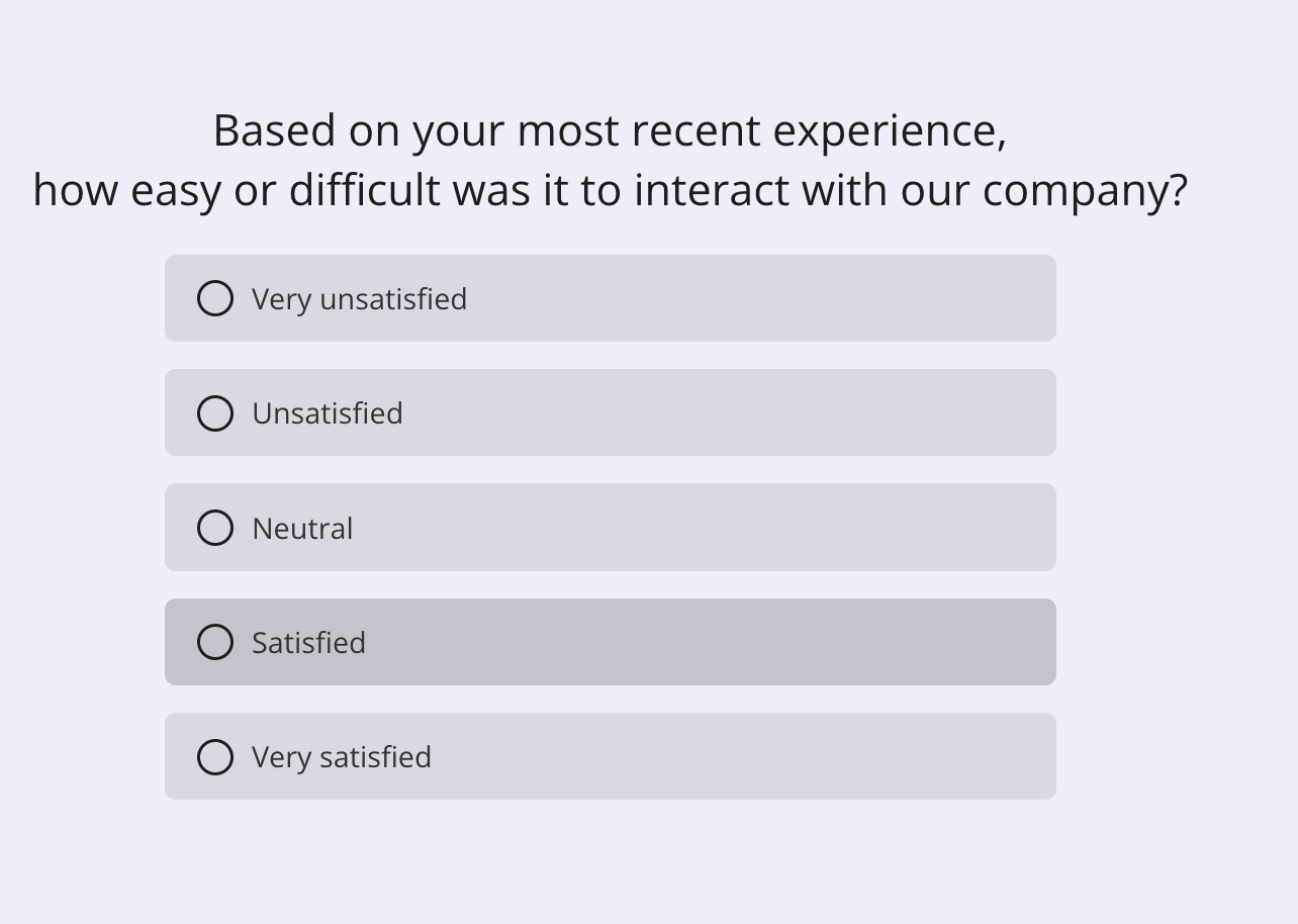 A five-point rating scale question, from "Very unsatisfied" to "Very satisfied".