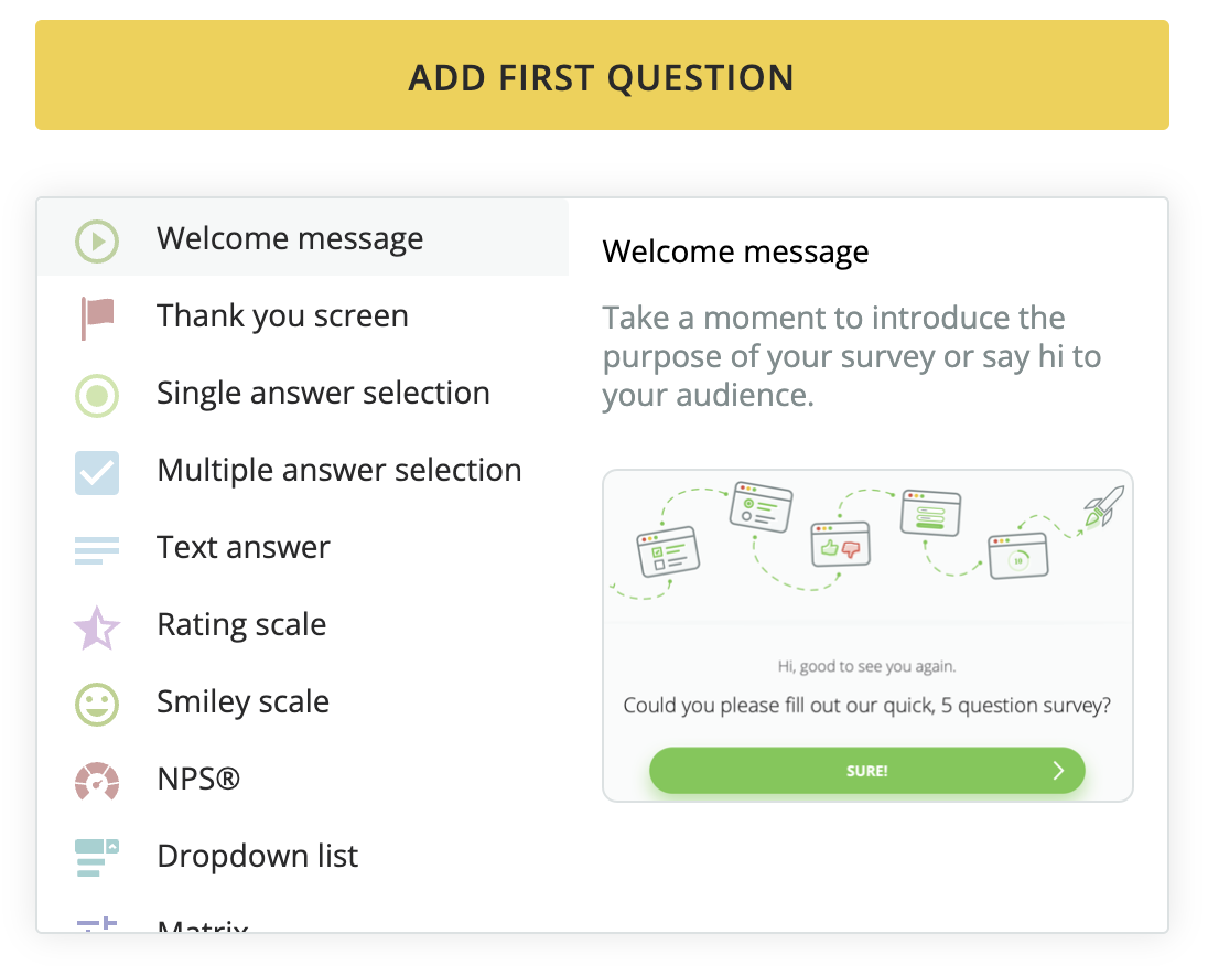 adding a survey introduction with Survicate