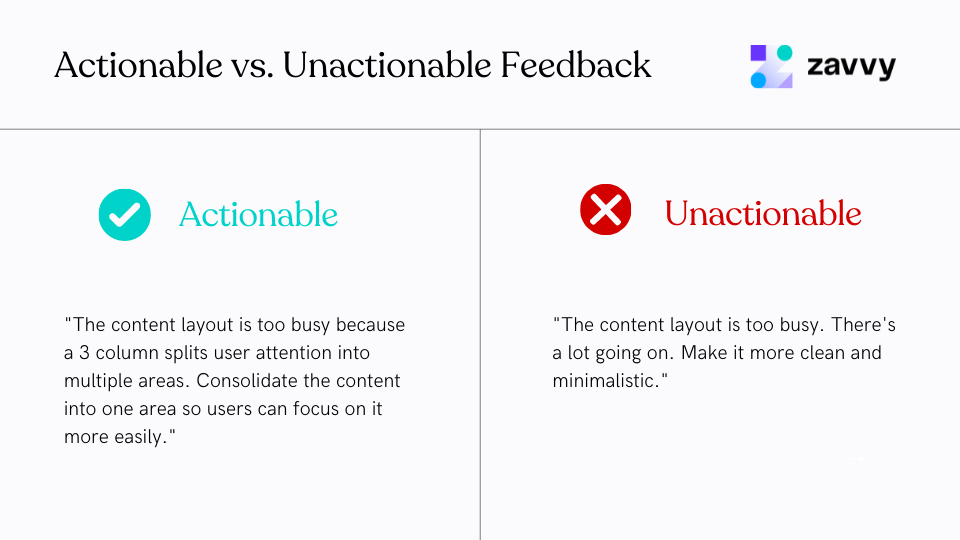 actionable vs unactionable feedback