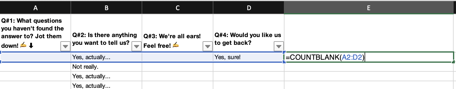 excel sheet countblank