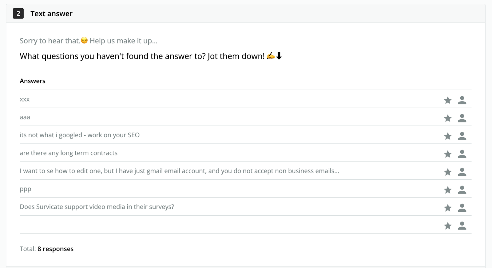 text answers in Survicate